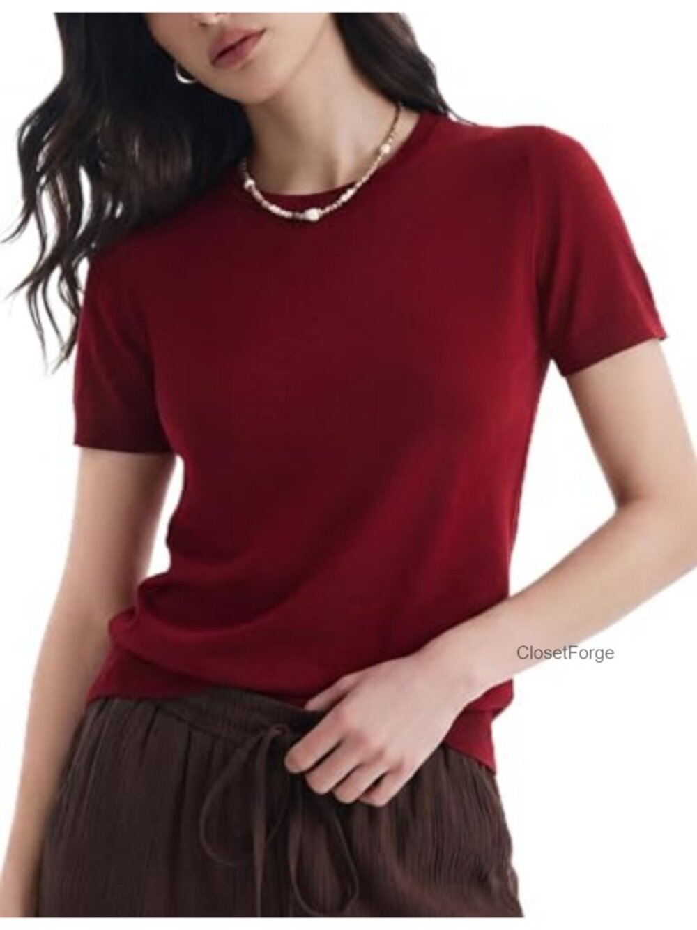 Women's Wool Blend Lightweight Short Sleeve Crew Neck Pullover Sweater